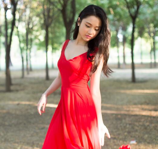 #483 张慧雯 红裙美照